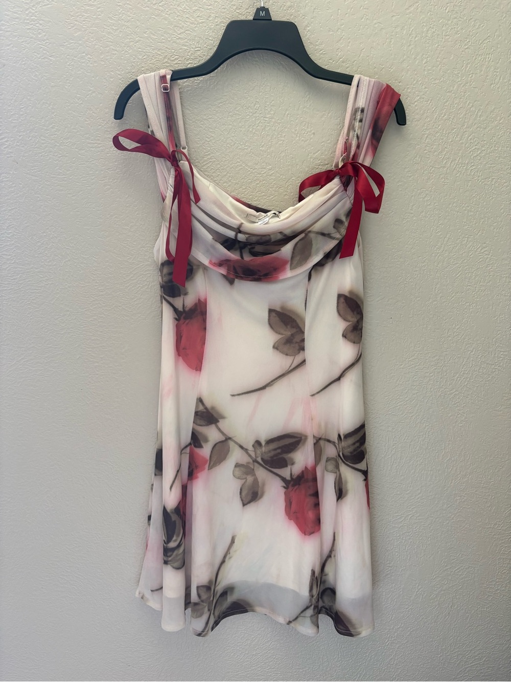Kimchi Blue White Floral Mini Dress with Red Accents